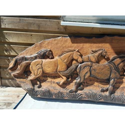 34 - Well carved wooden wall relief by locally known West Country wood carver, the Late Guy Solf : Gallop... 