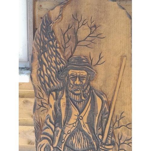 35 - Well carved wooden wall relief by locally known West Country wood carver, the Late Guy Solf : The Hu... 