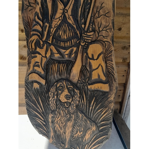 35 - Well carved wooden wall relief by locally known West Country wood carver, the Late Guy Solf : The Hu... 