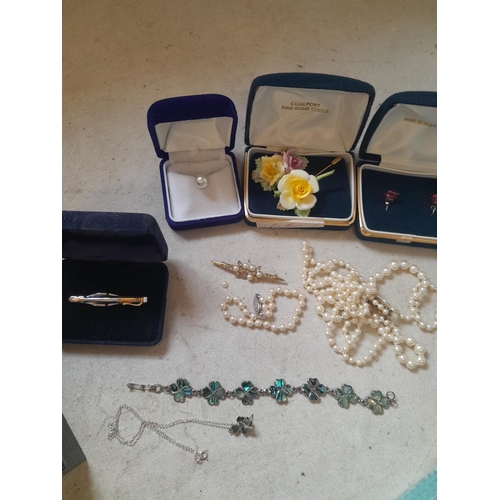 38 - Costume jewellery : some in original boxes, small amount of silver included , Accurist watch earring... 