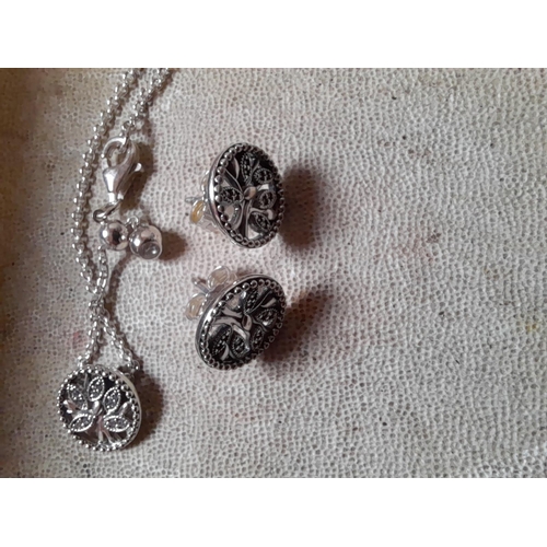 43 - Pandora boxed Tree of Life earring and necklace set