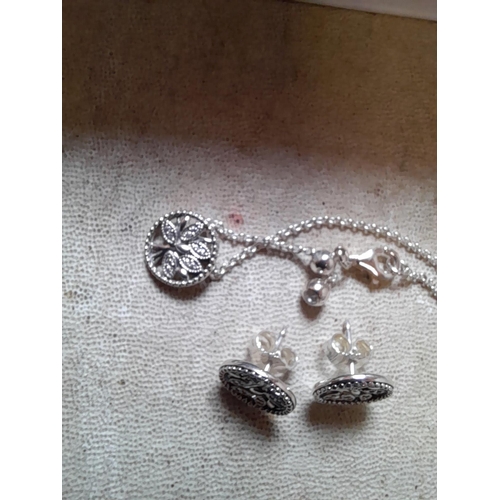 43 - Pandora boxed Tree of Life earring and necklace set