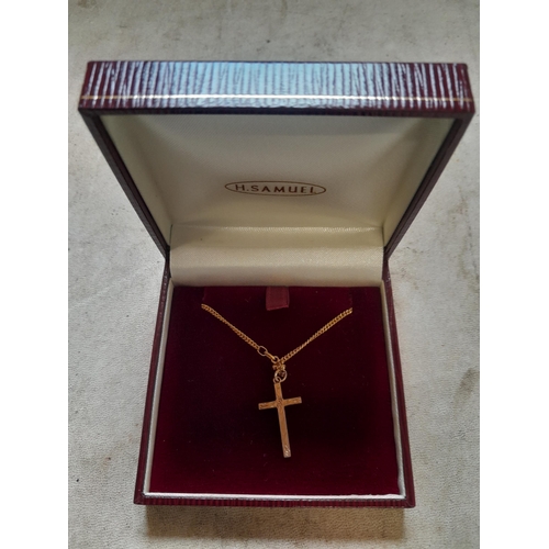 48 - 9 ct gold necklace with crucifix 5 g in an H Samuel box