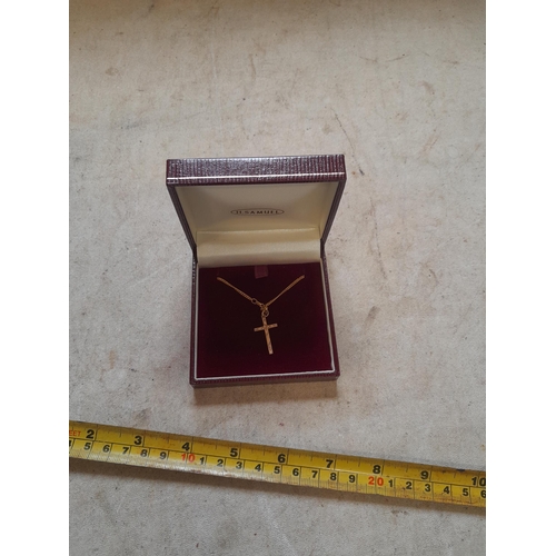 48 - 9 ct gold necklace with crucifix 5 g in an H Samuel box