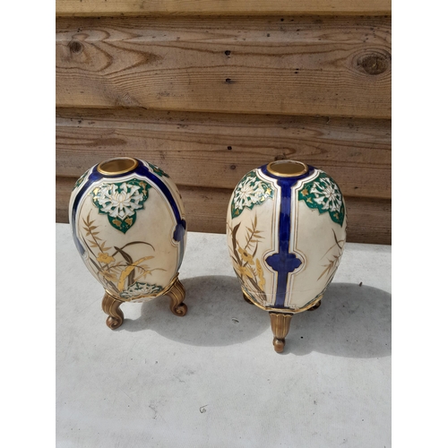 91 - Pair of Royal Worcester Aesthetic movement vases, one restored