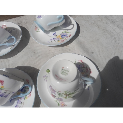 124 - Six Shelley Wild Flowers pattern tea cups and saucers in good order