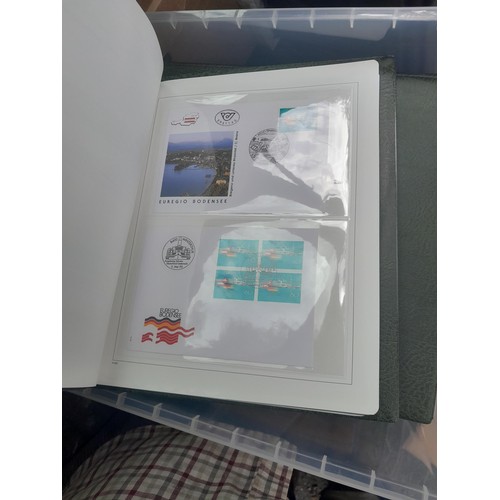 183 - Stamps : plastic storage box containing 7 x large albums Ka-Be , Lindner, odd collections but useful... 