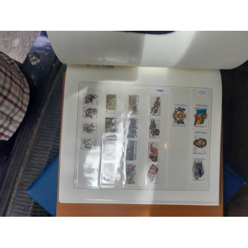 183 - Stamps : plastic storage box containing 7 x large albums Ka-Be , Lindner, odd collections but useful... 