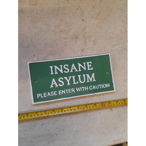 238 - Cast iron sign : Insane Asylum