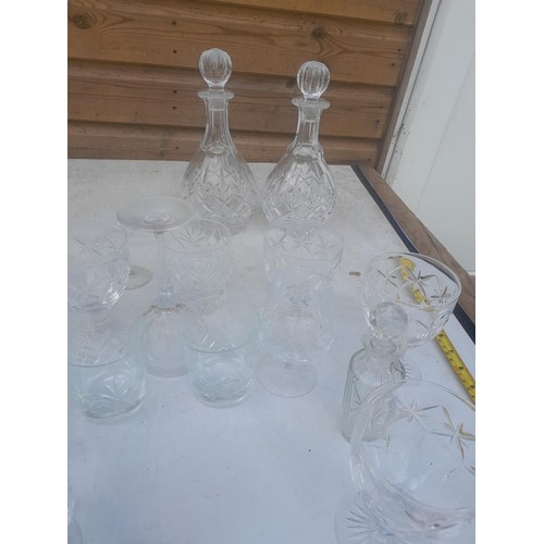 281 - Note multiple photographs : Cut and other glassware, decanters, clear and coloured glassware,  Lladr... 