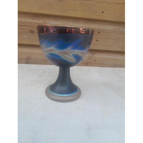 284 - Sadly damaged beautifully potted raku , lustre studio pottery goblet