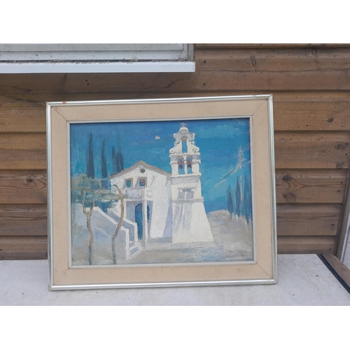 403 - Dora Prower (British 1907 1996) signed and dated 1966,  Church At Benitses framed with John Whibley ... 