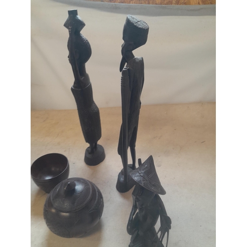 446 - Collection of tribal ethnographic interest wooden ware : figures from Eat Africa and South East Asia