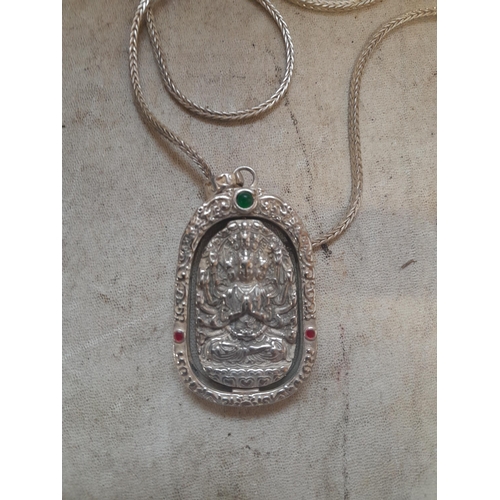 447 - South East Asian Sino Tibetan  lower grade silver buddha amulet charm on necklace Chinese interest