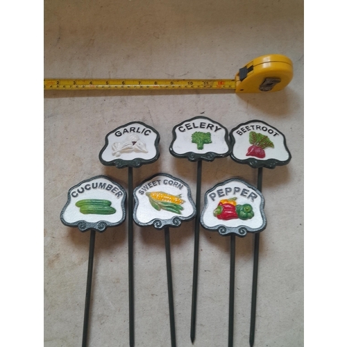 111 - 6 x painted cast iron vegetable labels