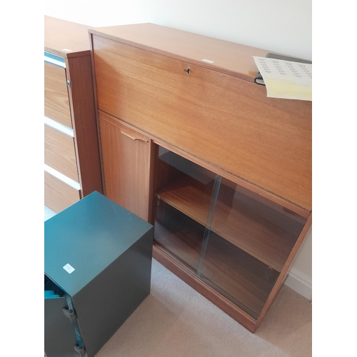 456 - Retro teak fall front bureau and a retro teak filing cabinet