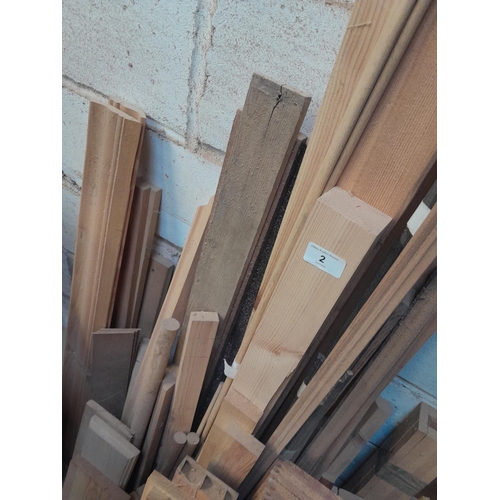 2 - Collection of various woods, shapes and sizes differ : pine tongue and groove, stand, beading  etc.