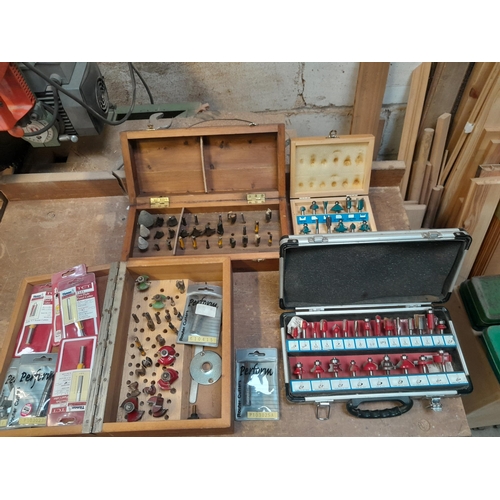 12 - Router bits in boxes, Axminster tools and other brands