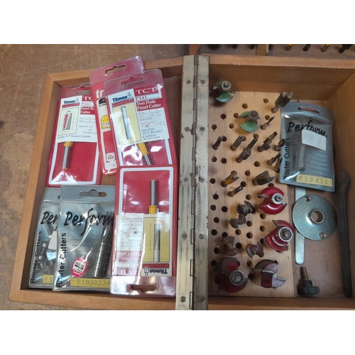 12 - Router bits in boxes, Axminster tools and other brands