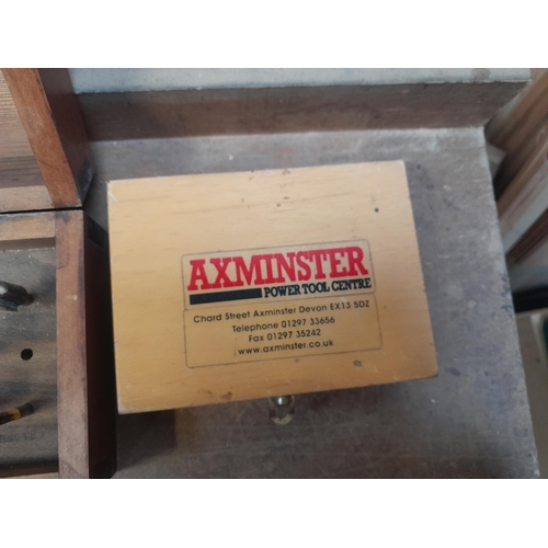 12 - Router bits in boxes, Axminster tools and other brands