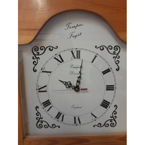 48 - Modern pine longcase clock with quartz movement opening to reveal cabinets in the body 55 cms x 28 c... 