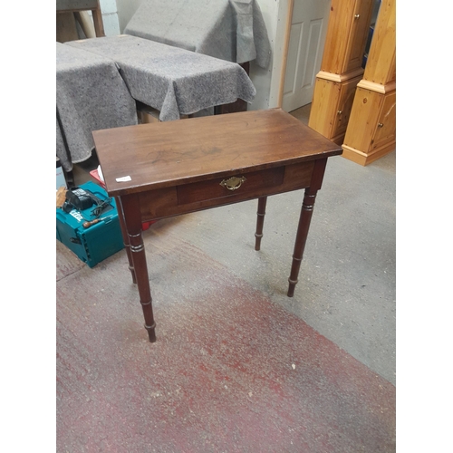 54 - 19th century mahogany single drawer side table 76 cms x  43 cms x 76 cms