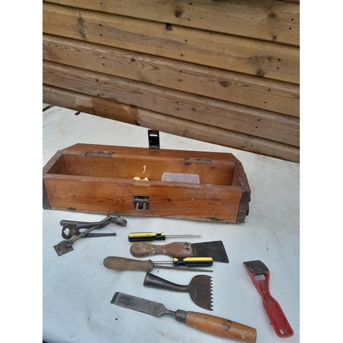 35 - Wooden box of wood working tools