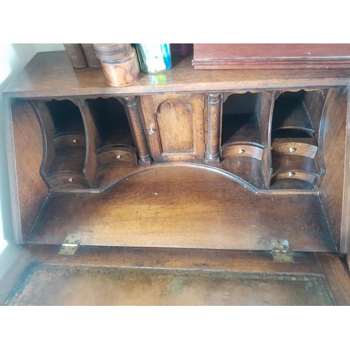 54 - 20th century antique style oak fall front bureau with fitted interior