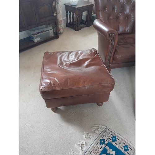 59 - 20th century antique style leather club / library chair with foot stool