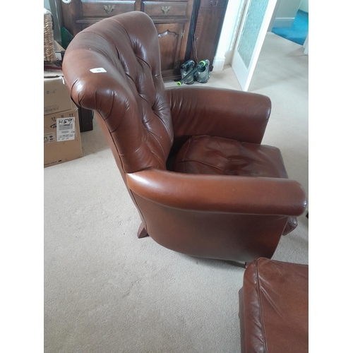 59 - 20th century antique style leather club / library chair with foot stool