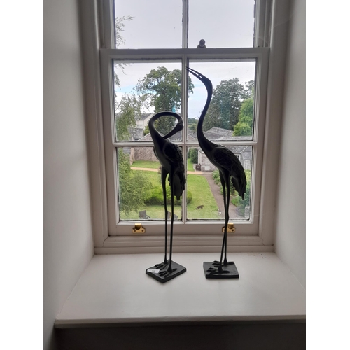 60 - 2 x vintage patinated brass (bronze effect) storks in the Japanese manner