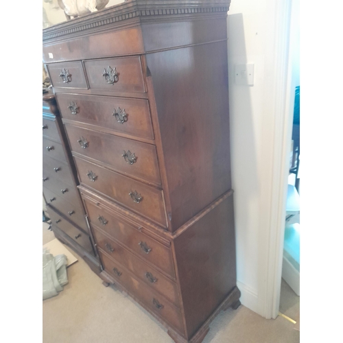 63 - 20th century antique style walnut chest on chest