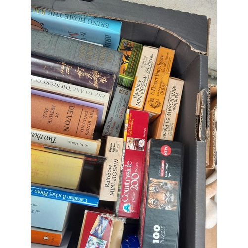 12 - 2 x boxes of books, a multithematic collection : Arthur Mee's Devon, games and puzzles