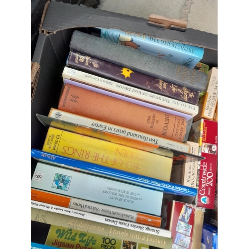 12 - 2 x boxes of books, a multithematic collection : Arthur Mee's Devon, games and puzzles