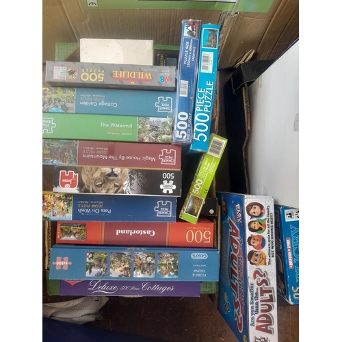 17 - 2 x boxes of childs puzzles and games & plated bean spoons