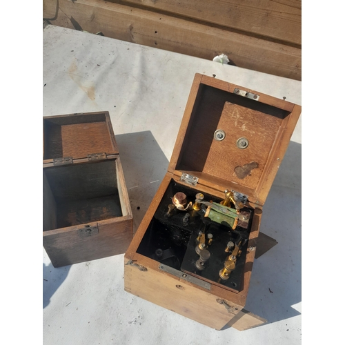 40 - Early 20th century Japanese tea caddy & field telegraph / telephone ? medical electro therapy  set ?