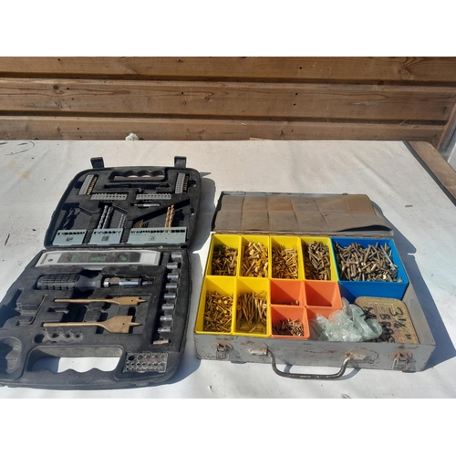 43 - Brass screws, drill bits in carry case