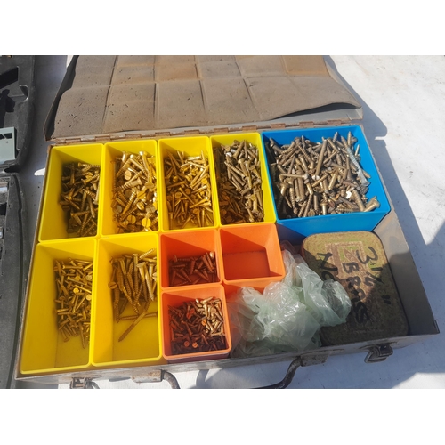 43 - Brass screws, drill bits in carry case