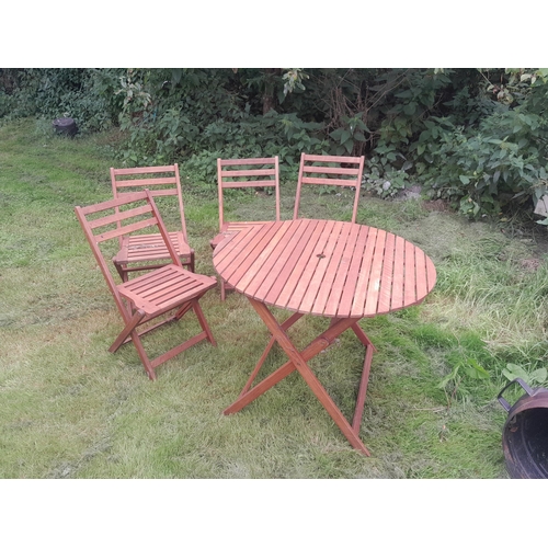 44 - Modern wooden patio set with four folding chairs and table note split