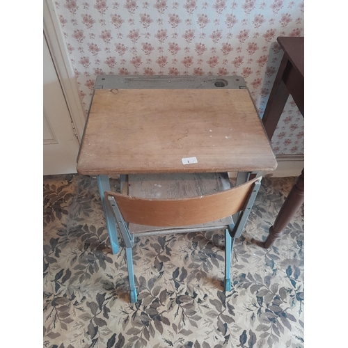 2 - Vintage childs desk and chair 50 cms x 44 cms x 60 cms  , oak bookshelf & walking sticks