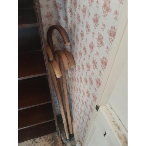 2 - Vintage childs desk and chair 50 cms x 44 cms x 60 cms  , oak bookshelf & walking sticks