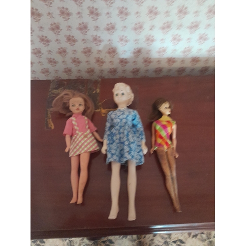 8 - Vintage childs pram & 3 x plastic body dolls