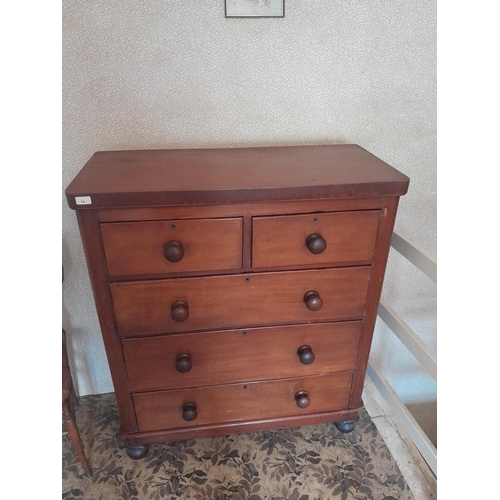 14 - Victorian mahogany chest of five drawers 98 cms x 45 cms x 115 cms