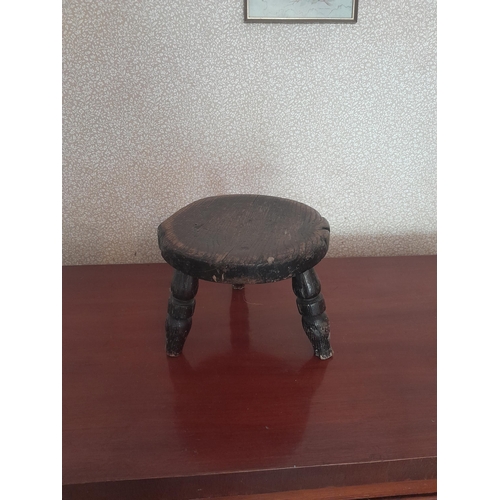 15 - 19th century cut down milking stool 25 cms x 19 cms