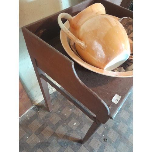 16 - Victorian washstand with pottery bowl and jug 50 cms x 46 cms x 85 cms