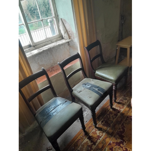 36 - Collection of four Victorian leather seated dining chairs and painted table