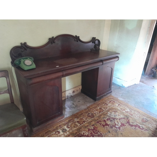 37 - Victorian mahogany breakfront twin pedestal sideboard 180 cms x 96 (35 ) cms x 54 cms deep