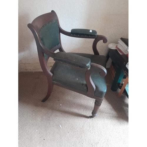 40 - William IV leather and mahogany library chair 67 cms x  70 cms x 90 cms