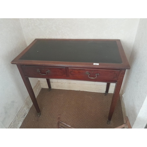 45 - Edwardian mahogany two drawer desk with inset leather skiver 92 cms x 52 cms x 80 cms