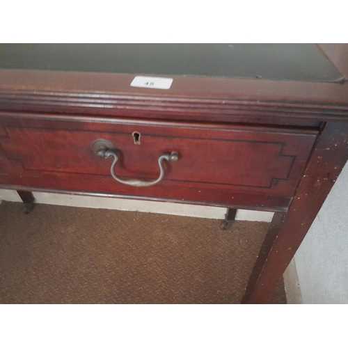 45 - Edwardian mahogany two drawer desk with inset leather skiver 92 cms x 52 cms x 80 cms